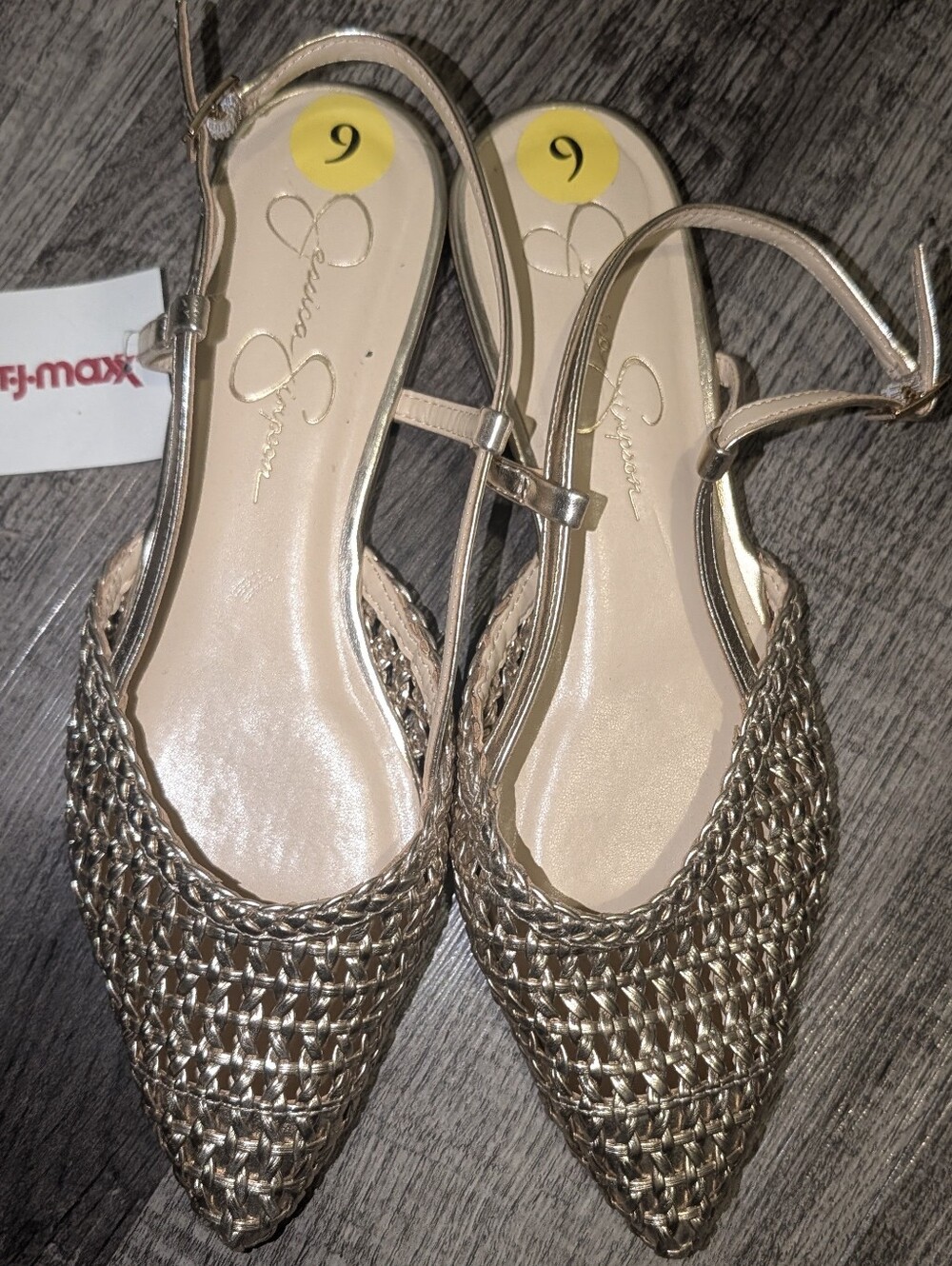 NWT Jessica Simpson Eviola Metallic Woven Pointed Toe Slingback Flats 9